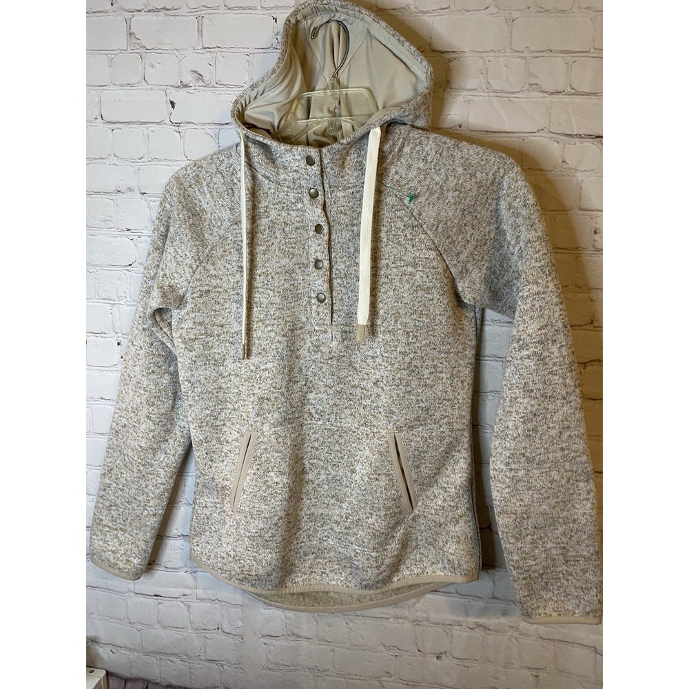 Thread‎ & Supply Womens S Hooded LS 1/4 Button Pullover Beige Pockets Oatmeal